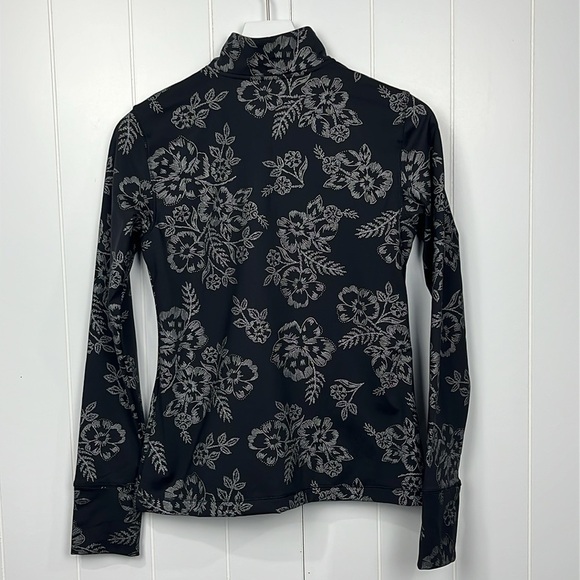 Avia Womens Workout Jacket XS 0-2 Black/Cream Floral Print 1/4 Zip Thumb Holes - Picture 8 of 13